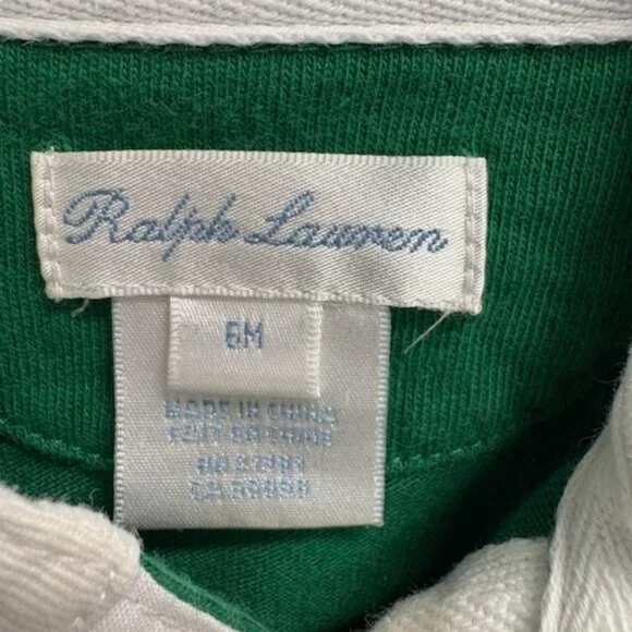 Ralph Lauren Green, Navy, White Rugby-Stripe 6 Month Romper with Bonus Shirt - Picture 3 of 4